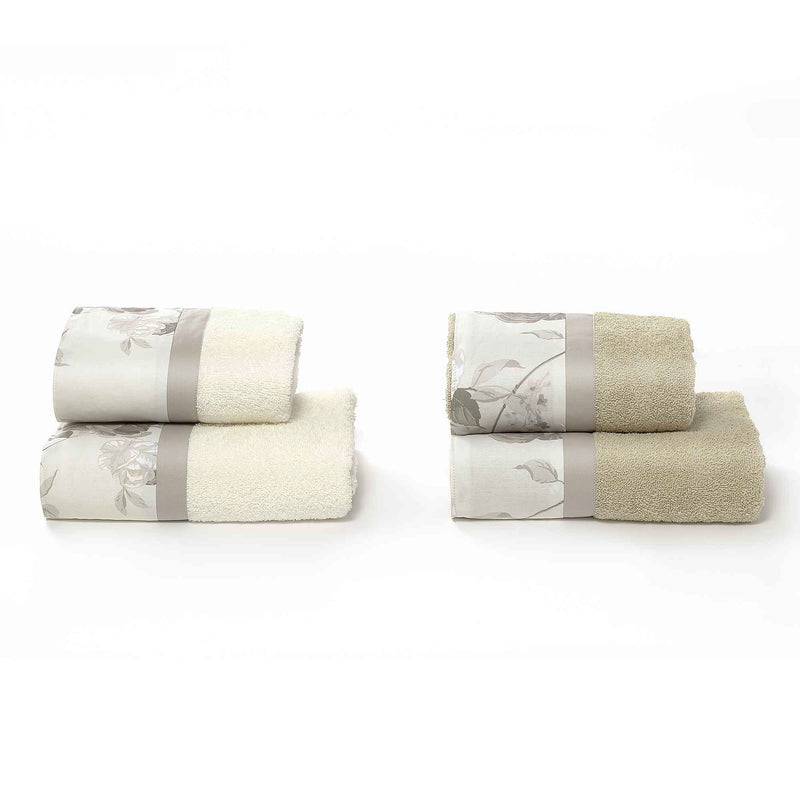 Set Spugna 4 Pezzi Asciugamani Viso + Ospite con Balza Stampata Garrini Lauren Corda