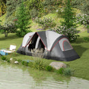 Tenda da Campeggio 450x215x180 cm 6 Posti con 2 Stanze Separate Grigio   