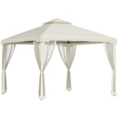 Gazebo da Giardino 2.95x2.95m in Metallo Doppio Tetto Zanzariera e Laterali Beige 