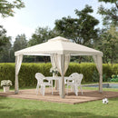 Gazebo da Giardino 2.95x2.95m in Metallo Doppio Tetto Zanzariera e Laterali Beige 