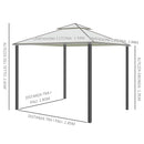 Gazebo da Giardino 2.95x2.95m in Metallo Doppio Tetto Zanzariera e Laterali Beige 