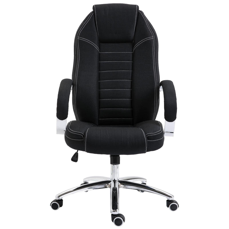 Sedia Poltrona da Ufficio Presidenziale Girevole in Lino Traspirante Nero 