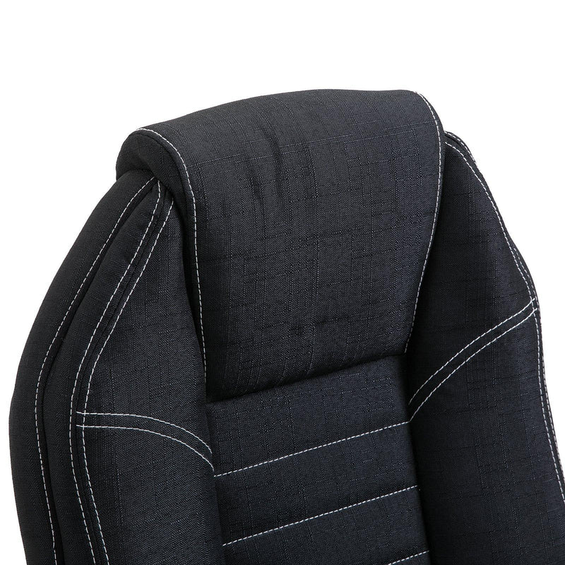 Sedia Poltrona da Ufficio Presidenziale Girevole in Lino Traspirante Nero 