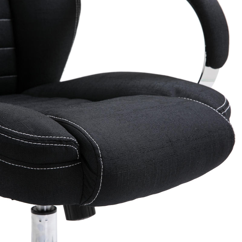 Sedia Poltrona da Ufficio Presidenziale Girevole in Lino Traspirante Nero 