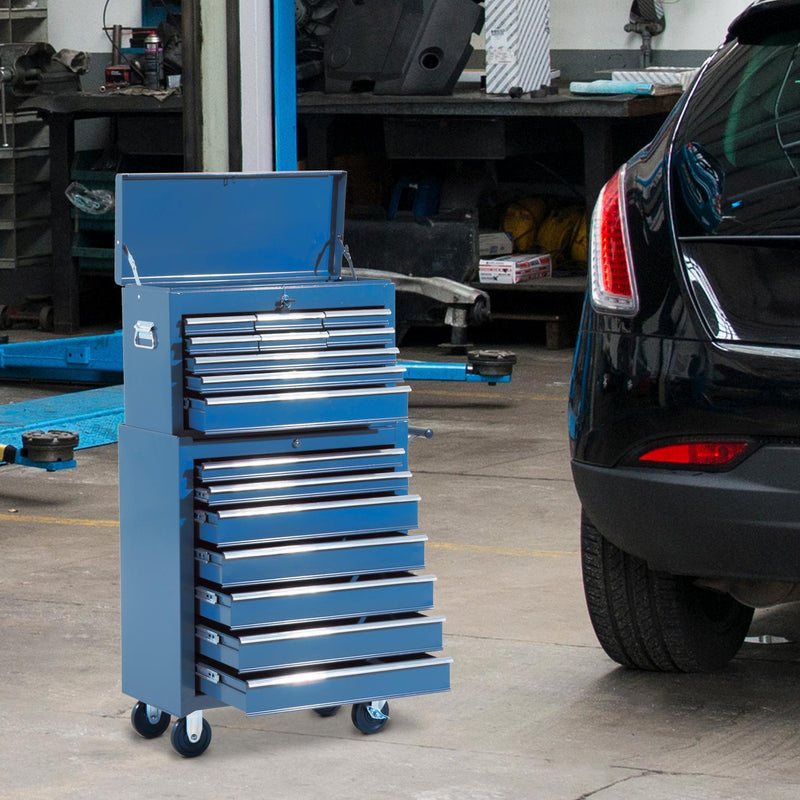 Carrello Porta Attrezzi da Officina Professionale Cassettiera in Lamiera Blu 61.5x33x113 cm 