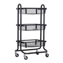 Carrello da Cucina Multiuso Salvaspazio 3 Livelli in Acciaio a Rete Nero 47x38.5x89 cm 