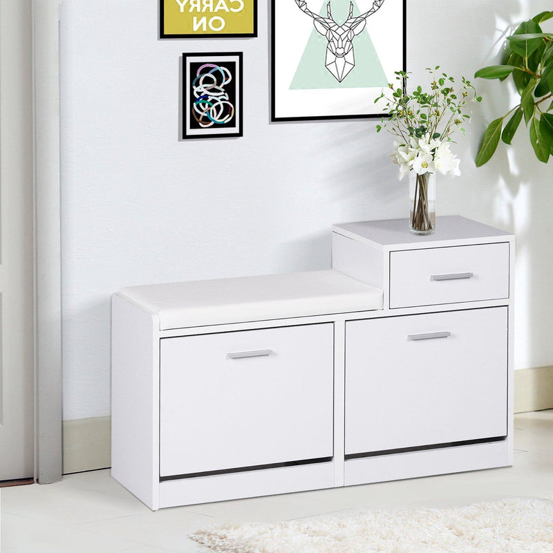 Divanetto Scarpiera 3 Scomparti con Cuscino Bianco 94.5x57x30 cm 