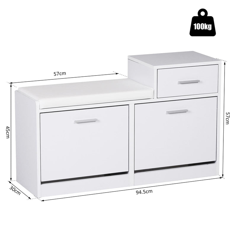 Divanetto Scarpiera 3 Scomparti con Cuscino Bianco 94.5x57x30 cm 