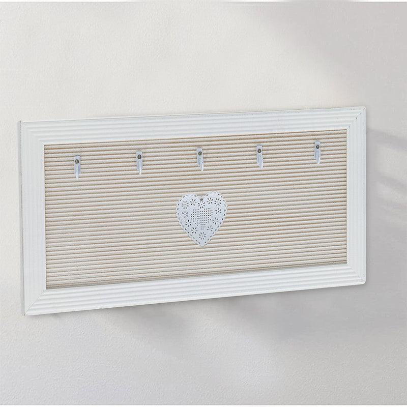 Porta chiavi in legno con 5 ganci stile shabby con cuore centrale