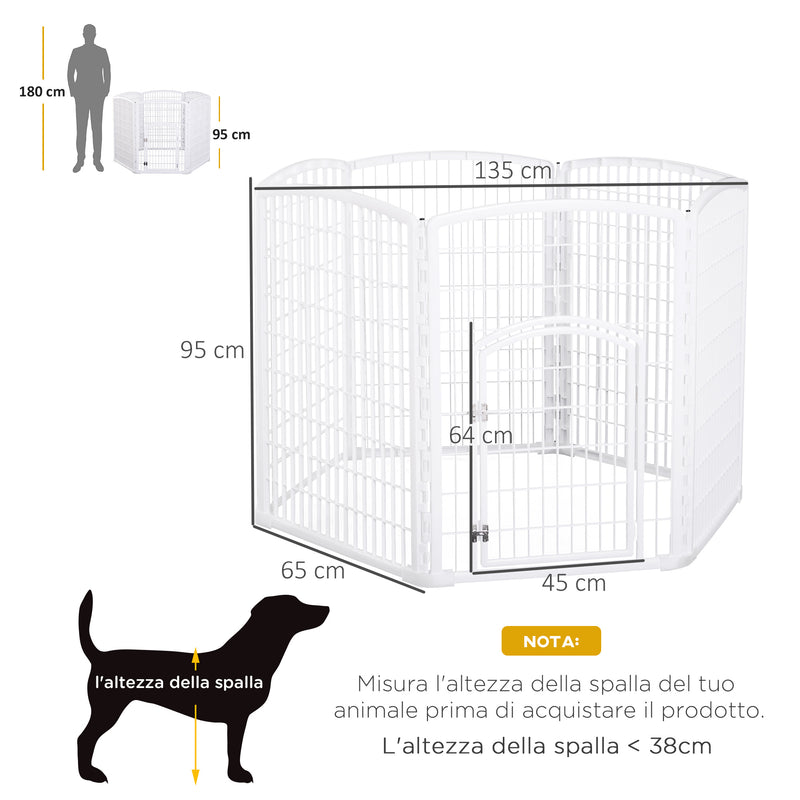 Recinto per Animali Domestici Cani Gatti Ø135 cm in Plastica  Bianco