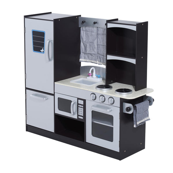 Cucina Giocattolo per Bambini con Frigo e Microonde Nera e Grigia sconto