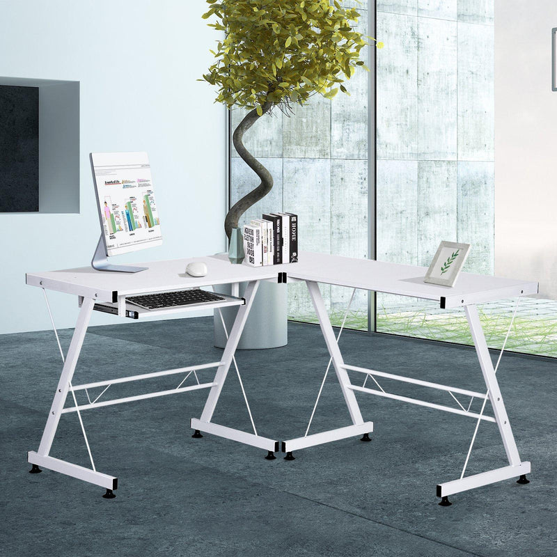 Scrivania da Ufficio Grande ad Angolo in Acciaio e MDF 130x130x73.5 cm  Bianca