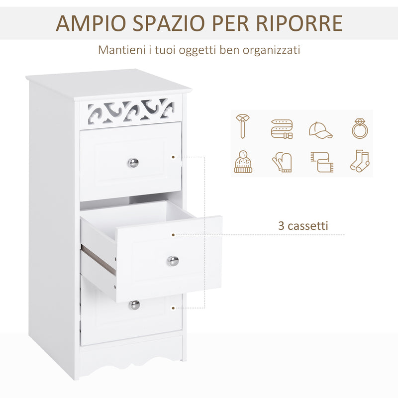 Mobiletto Bagno Cassettiera 3 Cassetti in Legno 30x30x68.5 cm  Floreare Bianco