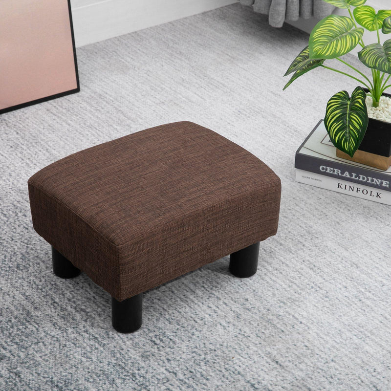 Pouf Poggiapiedi Imbottito in Legno Massello 40x30x24 cm  Marrone