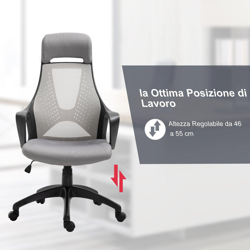 Sedia da Ufficio Presidenziale Ergonomica a Rete con Supporto Lombare  Grigia