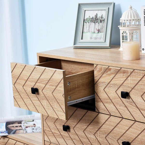 Cassettiera 5 Cassetti in Legno Stile Retrò 80x39.5x110 cm  Onde Natural Wood online