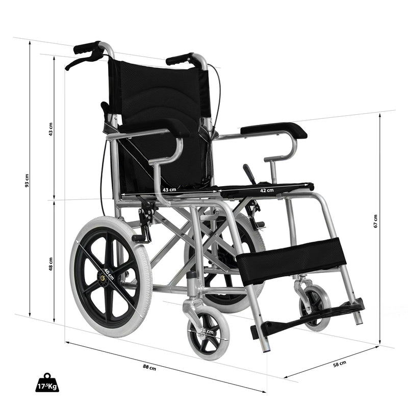 Sedia a Rotelle Pieghevole a Spinta Assistita in Alluminio Rizzetti Nera