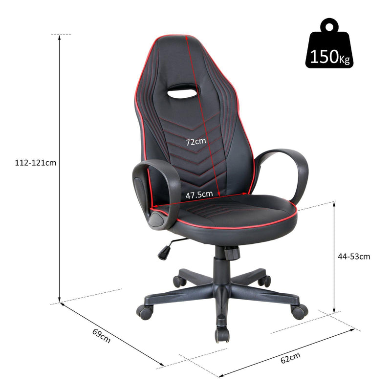 Sedia da Gaming Ergonomica in Similpelle Altezza Regolabile  Nera e Rossa