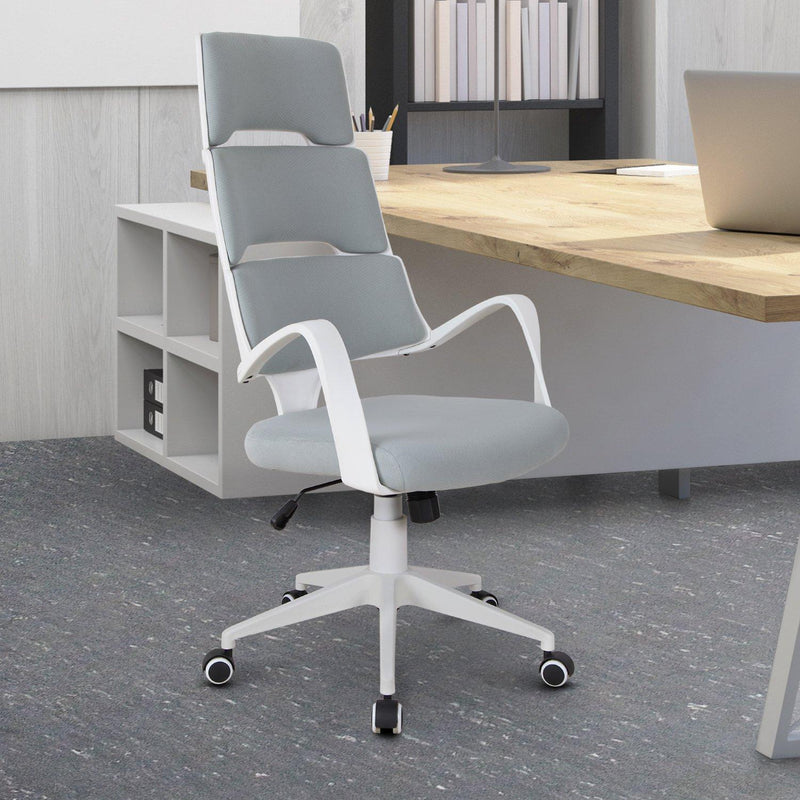 Sedia da Ufficio Presidenziale Ergonomica in Tessuto  Bianco e Grigio