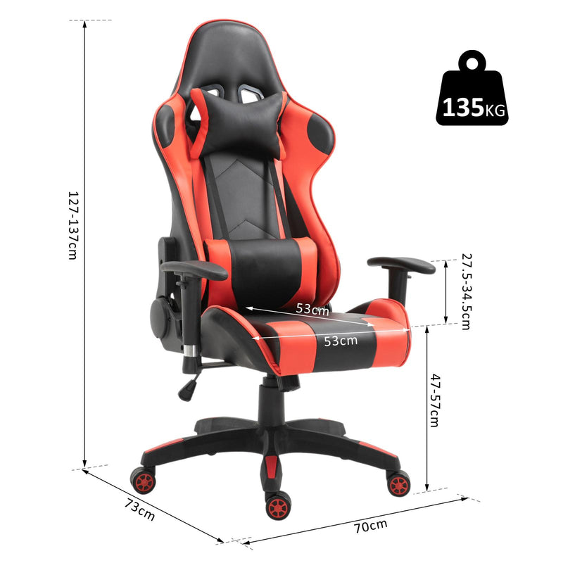 Sedia da Gaming Ergonomica in Similpelle Altezza Regolabile con Cuscino  Nera e Rossa