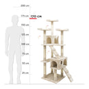 Albero Tiragraffi con Cuccia per Gatti H170 cm in Legno Sisal Naturale Rizzetti Beige