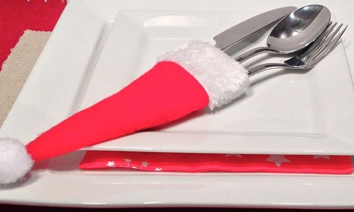 Set 4 Tasche Portaposate Natalizie in Poliestere Rizzetti Cappello di Babbo Natale