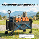 Carrello da esterno 114x46x92 cm Capacità 72L Pieghevole con Manico Regolabile in Acciaio e Tessuto Oxford Nero      