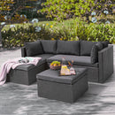 Set Salotto Divano da Giardino con Pouf Contenitore in Polyrattan Grigio Scuro