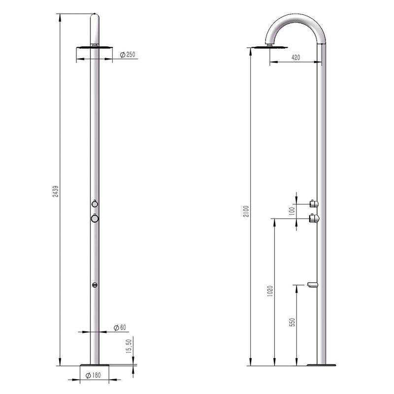 Doccia da Giardino 243,9x25x54,5 cm con Soffione Miscelatore e Lavapiedi Sined Palau Inox