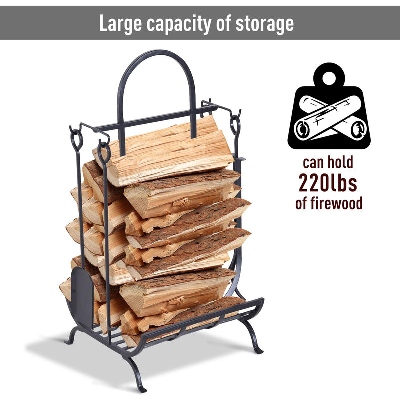 Portalegna Legnaia in Ferro 45x40x78 cm Max 100Kg con Attrezzi  Nero