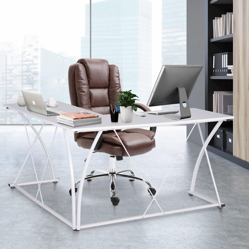 Scrivania da Ufficio ad Angolo in Metallo e MDF 142x142x76 cm  Bianca