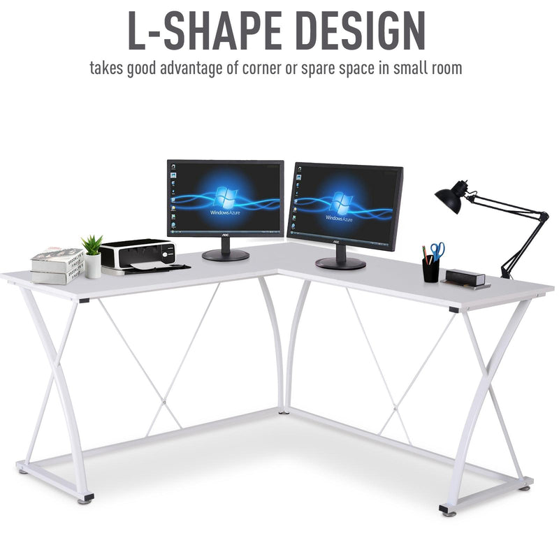 Scrivania da Ufficio ad Angolo in Metallo e MDF 142x142x76 cm  Bianca