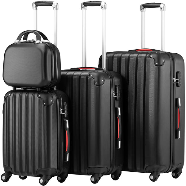 Set 4 Valigie Trolley e Beauty Case Rigide da Viaggio Easy Roll Angoli Rinfornzati in ABS Nero prezzo