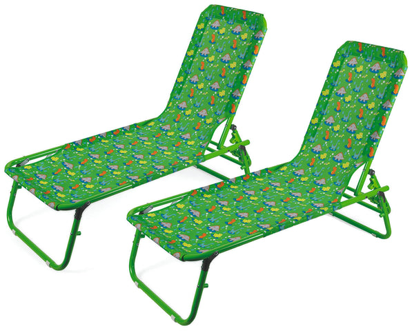 online Set 2 Lettini Prendisole da Giardino per Bambini in Acciaio Soriani Oxford Dinosauri