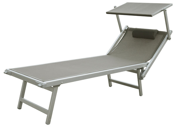 Lettino Prendisole da Giardino 185x61x39,5 cm Telaio in Alluminio Bianco e Textilene Tortora acquista