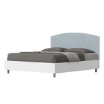 Letto Matrimoniale con Rete e Contenitore Alzata Comoda Struttura Bianco Frassico e Testata in Microfibra Antilia Azzurro Varie Misure