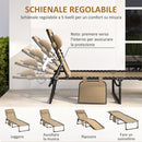 Sdraio da Giardino Pieghevole 185x58x30 cm con Schienale Reclinabile su 5 Posizioni e Cuscino in Tessuto a Rete e Acciaio Beige      