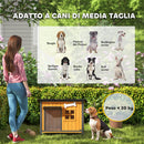 Cuccia per Cani da Esterno 84,5x62x65 cm Tetto Apribile e Tenda per Porta in Legno e Acciaio Giallo      