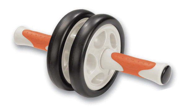 sconto Rullo Estensore per Addominali Doppia Ruota Impugnatura Antiscivolo Bianco e Arancio