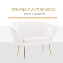 Divano salotto 122x73x78 cm 2 Posti in Velluto Seduta a Conchiglia Lola Bianco
