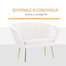 Divano salotto 122x73x78 cm 2 Posti in Velluto Seduta a Conchiglia Lola Bianco