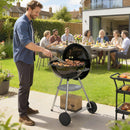 Barbecue a Carbone con griglia esterna rotonda, coperchio, termometro e ruote, Nero      