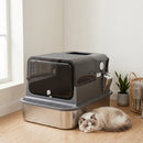 Lettiera per Gatti Chiusa da 52L con Coperchio Ribaltabile Doppia Porta Paletta in Acciaio Inox Nero      