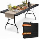 Tavolo Pieghevole da Esterno 180x74x74 cm con Piano in HDPE Effetto Legno a Valigia Nero      