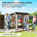 Casetta Box da Giardino 234x132x185 cm con 3 Porte Bloccabili in Acciaio Grigio Scuro      