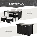 Set Salotto da Giardino in Rattan Sintetico Tavolo 2 Poltrone 2 Poff Nero 