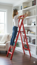 Scala Pieghevole in Legno 5 Gradini H100 cm Rossa