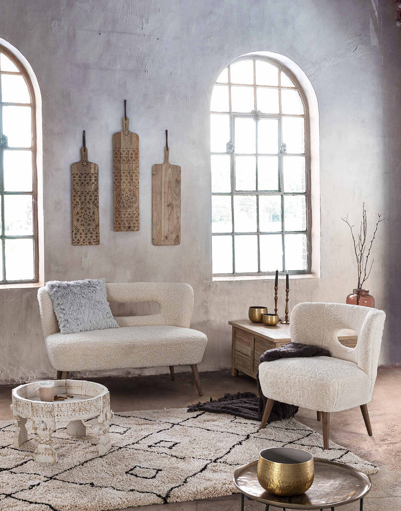 Divano 2 Posti 115x68x78 cm in Legno e Poliestere Effetto Lana Cortina