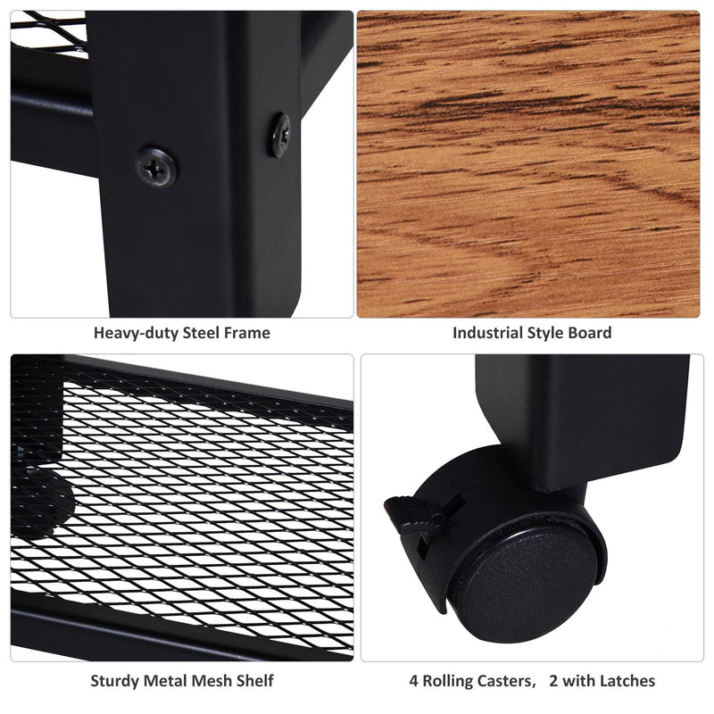 Carrello Portavivande da Cucina 3 Ripiani 60x40x76,5 cm in Metallo e Legno  Nero