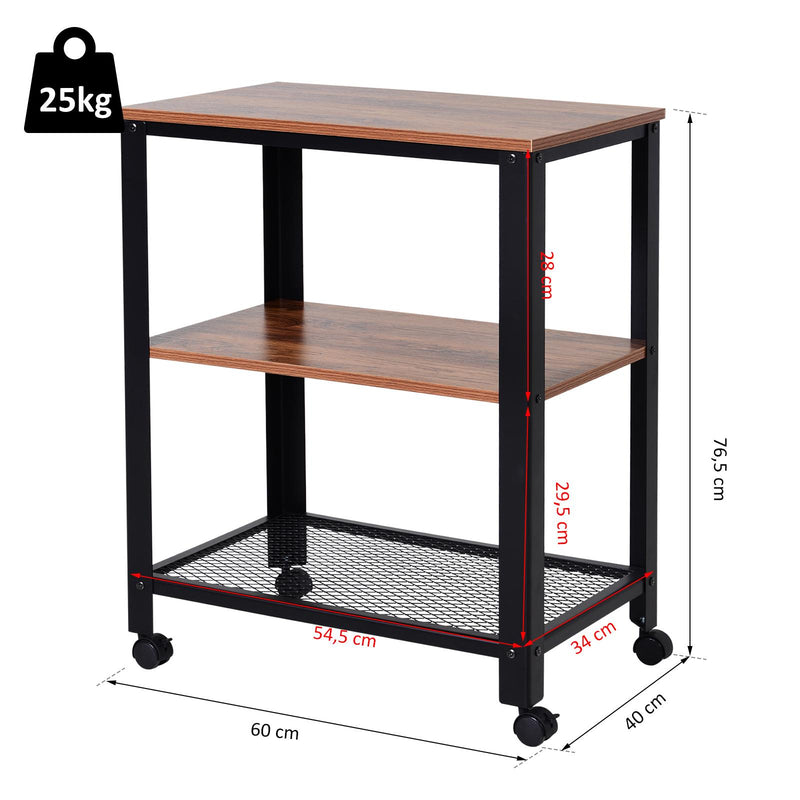 Carrello Portavivande da Cucina 3 Ripiani 60x40x76,5 cm in Metallo e Legno  Nero